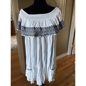 Muche & Muchette White Off The Shoulder GAVIN Dress One Size Blue Embroidery